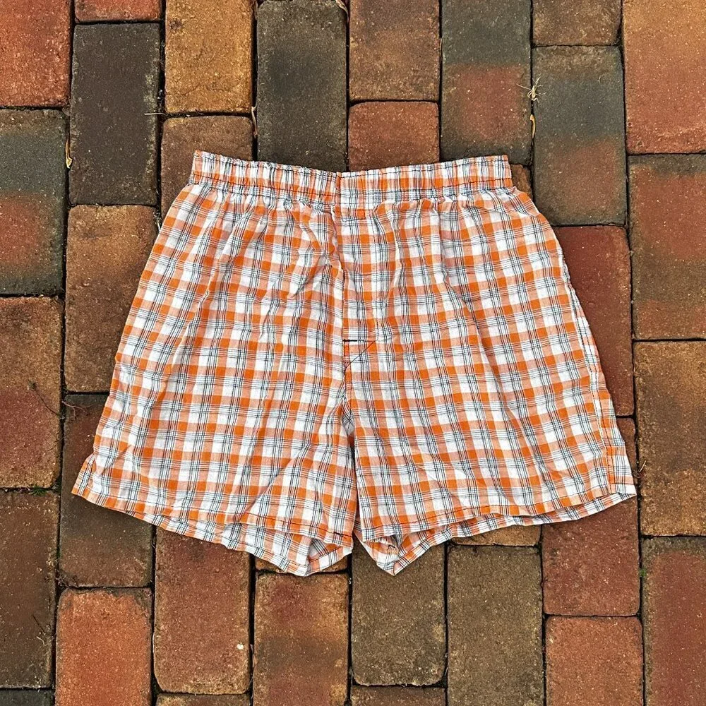 Orange and White Hanes Tagless Plaid Boxers
